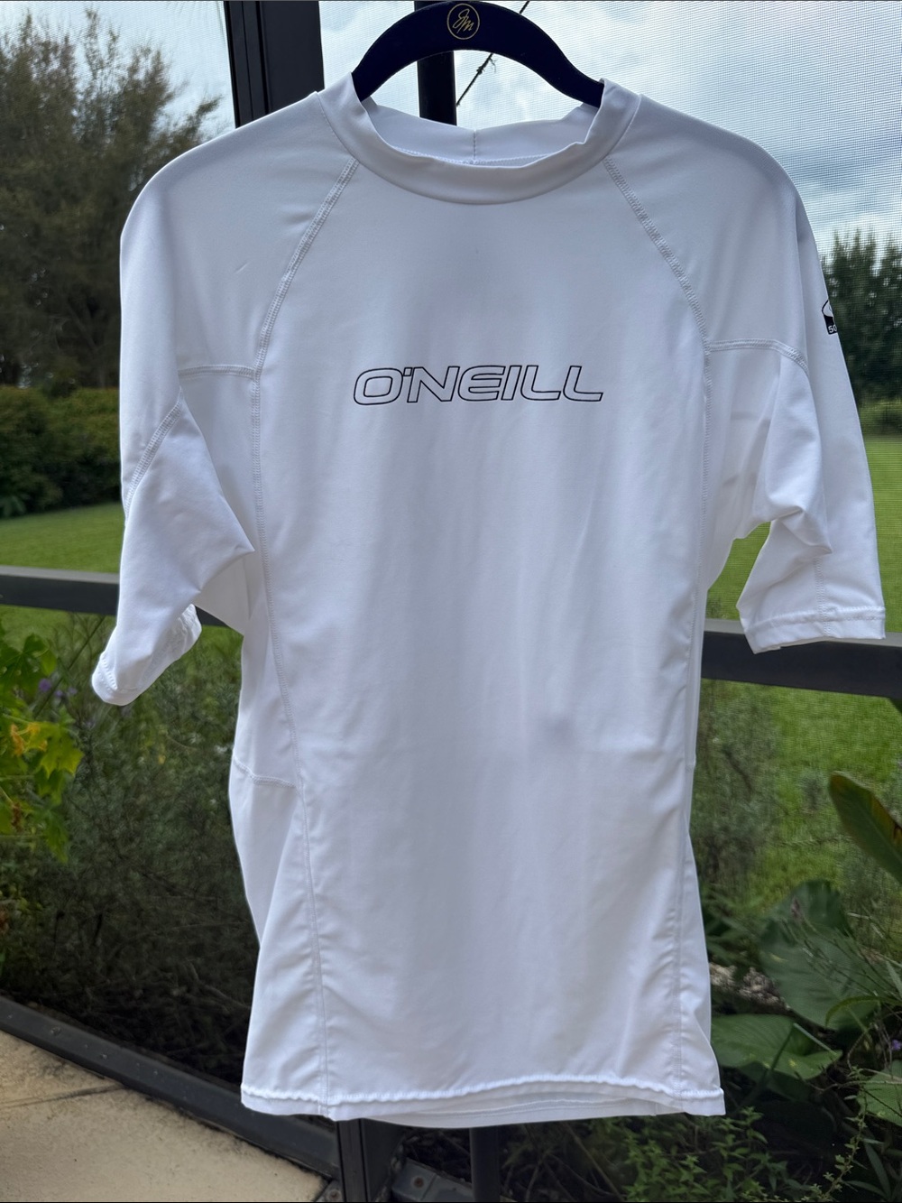 O'Neill Men's White Short Sleeve Rash Guard with Logo